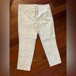 Ann Taylor Loft Marisa Fit Riviera Chino Ankle Pants Beige Geomteric, 10P EUC